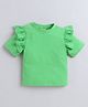 Aww Hunnie 100% Cotton Jersey Half Sleeves Frill Detailed Top - Green