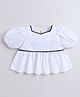 Aww Hunnie 100% Cotton Half Puffed Sleeves Lace Detailed Peplum Top - White