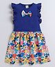 Aww Hunnie Cotton Jersey Frill Sleeves Floral Printed Bow Applique Detailed Dress - Blue