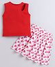 Aww Hunnie Cotton Rib Sleeveless Solid Top & Leaves Printed Skirt Set - Red