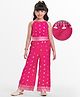 EARTHY TOUCH Woven Sleeveless Indo Western Set with Glitter Print & Embroidery - Dark Pink