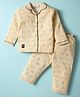 Enfance Core Cotton Woven Full Sleeves Construction Vehicles Printed Coordinating Night Suit Set - Cream