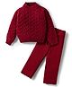 Yellow Apple Knit Full Sleeves Winter Wear Suit with Cable Knit Design - Maroon