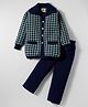 Yellow Apple Knit Full Sleeves Winter Wear Jacket & Trouser Set with Houndstooth Design - Navy Blue