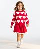 Yellow Apple Knit Full Sleeves Winter Wear Top & Skirt Set with Heart Design - Red