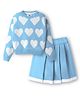 Yellow Apple Knit Full Sleeves Winter Wear Top & Skirt Set with Heart Design - Light Blue