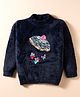 Yellow Apple Knit Full Sleeves Sweatshirt With Floral Embriodery - Navy Blue