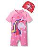KIDLINGSS Half Raglan Sleeves Unicorn & Floral Printed Legged Swimsuit With Cap Set - Light Pink
