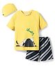 KIDLINGSS Half Sleeves Striped & Dog Printed 2 Piece Swimsuit With Cap Set - Yellow