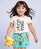 Kookie Kids Disney Single Jersey Knit Half Sleeves Shorts Night Suit With Winnie The Pooh Print - White & Blue