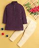 Jeet Ethnics Cotton Blend Full Sleeves Floral Embroidered Sequins Embellished Kurta Pyjama Set - Wine