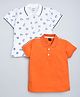 Kiwi Cotton Pack Of 2 Half Sleeves Solid & Anchor Printed Polo Tees - White & Orange