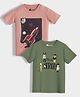 Orange Sugar 100% Cotton Knit Pack Of 2 Half Sleeves Rocket & Real Heroes Text Printed Tees - Soft Red & Olive Green
