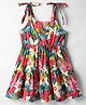 Kookie Kids Poplin Woven Sleeveless Tiered Frock with Floral Print - Red