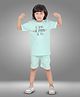 BABY CLOSET Hosiery Cotton Half Sleeves Be Strong Text Printed Tee With Shorts - Mint Green