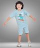BABY CLOSET Hosiery Cotton Half Sleeves Dinosaur Printed Tee With Shorts - Blue