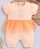 Wonderchild Interlock Woven  Half Puffed Sleeves Teddy Bear Embellished Romper - Peach