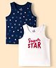 Doodle Poodle 100% Cotton Knit Sleeveless Star Printed Vests Pack of 2 - Navy Blue & White