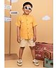 LITTLE COLLARS Pure Organic Muslin Cotton Half Sleeves Crab Embroidered Shirt & Shorts Set- Mustard