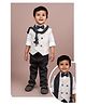 LITTLE COLLARS Cotton Blend Full Sleeves Striped 3 Piece Part Suit With Stole & Bow Set - Grey