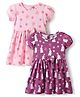 Doodle Poodle Single Jersey Knit Half Sleeves Frocks With Bunny & Butterfly Print With Bow Applique Pack of 2 - Fuchsia & Pink