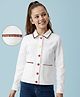 Arias Cotton Stretch Woven Full Sleeve Front Button Denim Jacket With Embroidery Detail - White