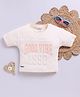 Biskid Cotton Half Sleeves Good Vibe Text Puff Printed Top - Cream