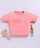 Biskid Cotton Half Sleeves Game On Text Puff Printed Top - Peach