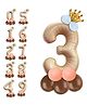 Decormantra 3 Three 32 Inch Number Foil Balloon For 3rd Birthday Decoration Kit Items -Pack of 14-BEIGE