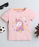 BABY NATION Cotton Half Sleeves Unicorn & Hearts Printed Tee - Pink