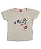 Sportking Cotton Half Sleeves Floral & Smile Text Printed Top - Cream