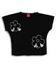 Sportking Cotton Half Sleeves Floral Designed Threadwork Embroidered Crop Top - Black
