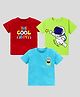 KAVEE Pure Cotton Pack Of 3 Half Sleeves The Cool Boy Text & Astronaut Printed Tees - Red Green & Blue