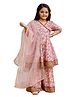 Cutiediva Muslin Three Fourth Sleeves Floral Swirls Printed Gota Lace Embellished Kurta & Sharara With Dupatta Set - Multi Colour