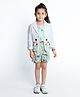 Ministitch Cotton Floral Embroidered & Abstract Printed Top & Shorts With Three Fourth Sleeves Jacket Set - Green