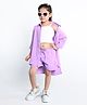 Ministitch Cotton Three Fourth Sleeves Solid Oversized Shirt & Coordinating Shorts With Inner Crop Top Set - Lilac