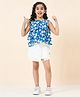 StyloBug Cotton Sleeveless Floral Printed Layered Top & Skort Set - Blue