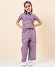 StyloBug Cotton Sleeveless Solid Shirt Style Top & Coordinating Pant Set - Purple