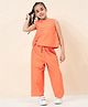 StyloBug Cotton Sleeveless Stripe Embroidered Coordinating Top & Pant Set - Orange