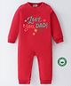 BLUSHES 100% Cotton Fathers Day Theme Full Sleeves Love You Dad Text Printed Romper - Red