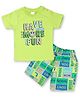 Kiwi Cotton Half Sleeves Typography Printed Tee & Shorts Set - Green