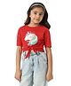 Nautinati Cotton Half Sleeves Unicorn Printed Crop Top - Red