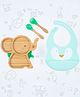 StarKiddo Tusker Bamboo Suction Plates with Weaning Spoon & Fork and Cute Adjustable Printed Bib for Baby and Toddler - Green-Blue