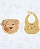 StarKiddo Leo Bamboo Suction Plates with Weaning Spoon and Cute Adjustable Printed Bib for Baby and Toddler - Orange-Yellow