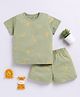 Clt.s Cotton Knit Half Sleeves Animals Printed Tee & Coordinating Shorts Set - Green