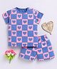 Clt.s Cotton Knit Half Sleeves Chess Board Checked & Heart Printed Tee & Coordinating Shorts Set - Blue