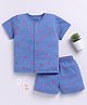 Clt.s Cotton Knit Half Sleeves Hearts Printed Coordinating Night Suit Set - Blue
