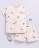 Clt.s Cotton Knit Half Sleeves Dinosaur Printed Shirt & Coordinating Shorts Set - Beige