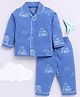 Clt.s Cotton Knit Full Sleeves Its Time To Travel Text Printed Coordinating Night Suit Set - Blue