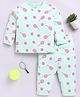 Clt.s Cotton Knit Full Sleeves Tennis Ball Equipment Printed Coordinating Night Suit Set - Sea Green